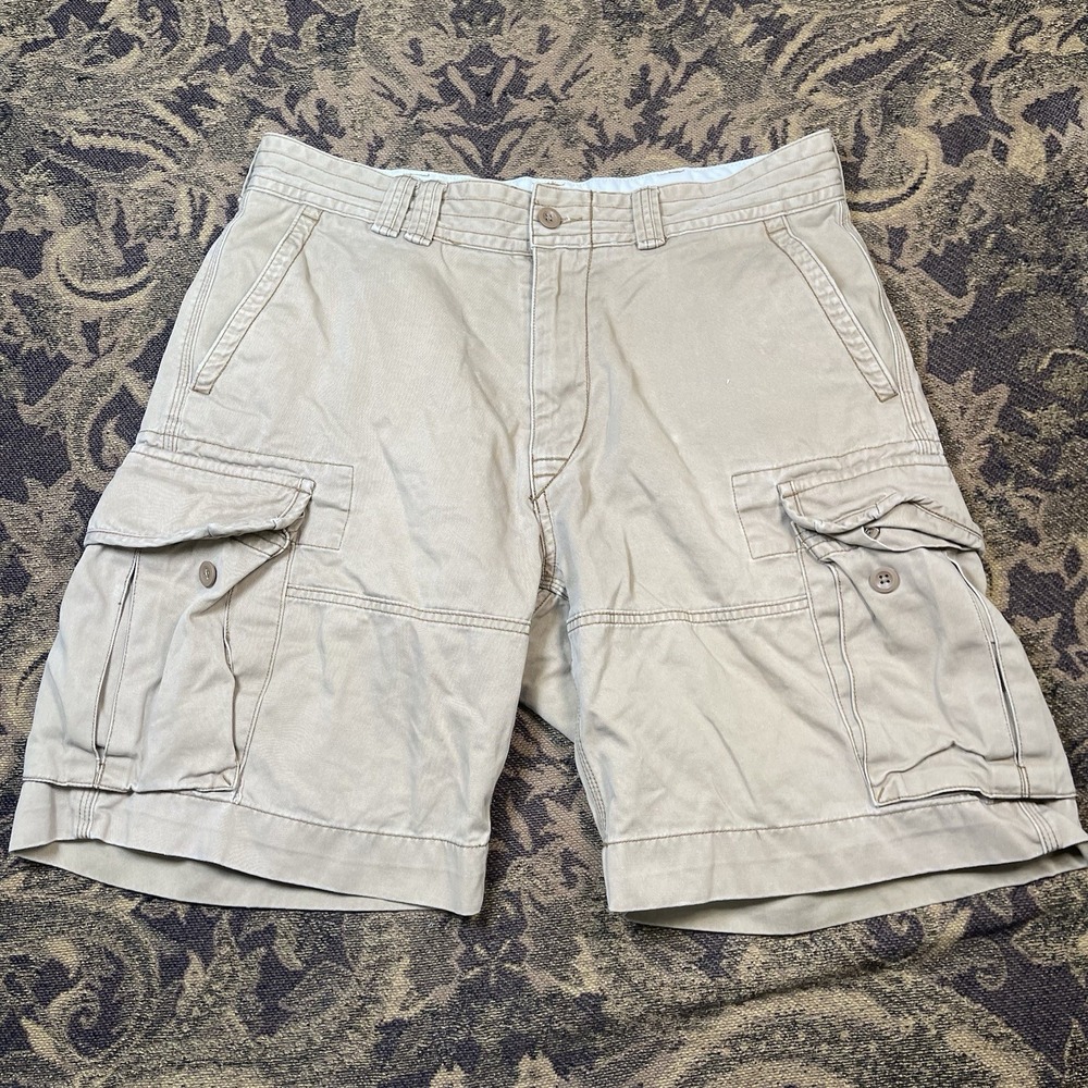 Polo Ralph Lauren Shorts Mens Tan Khaki Cargo Pockets Utility Classic Size 34